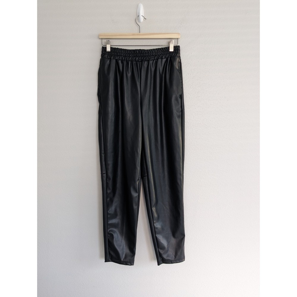 EUC Fabletics Vegan Leather Black Relaxed Pants Size Medium